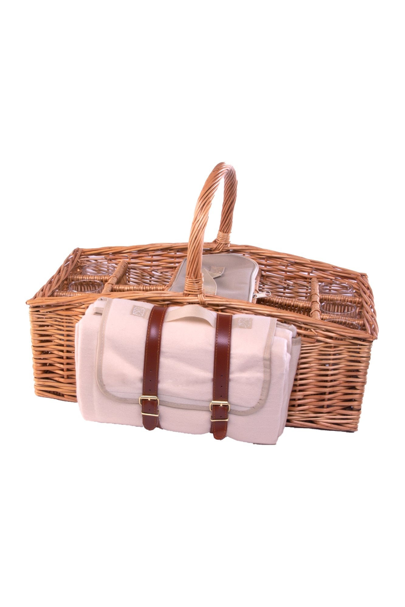 M108CE 4 Bottle Picnic Basket With Glasses And Blanket