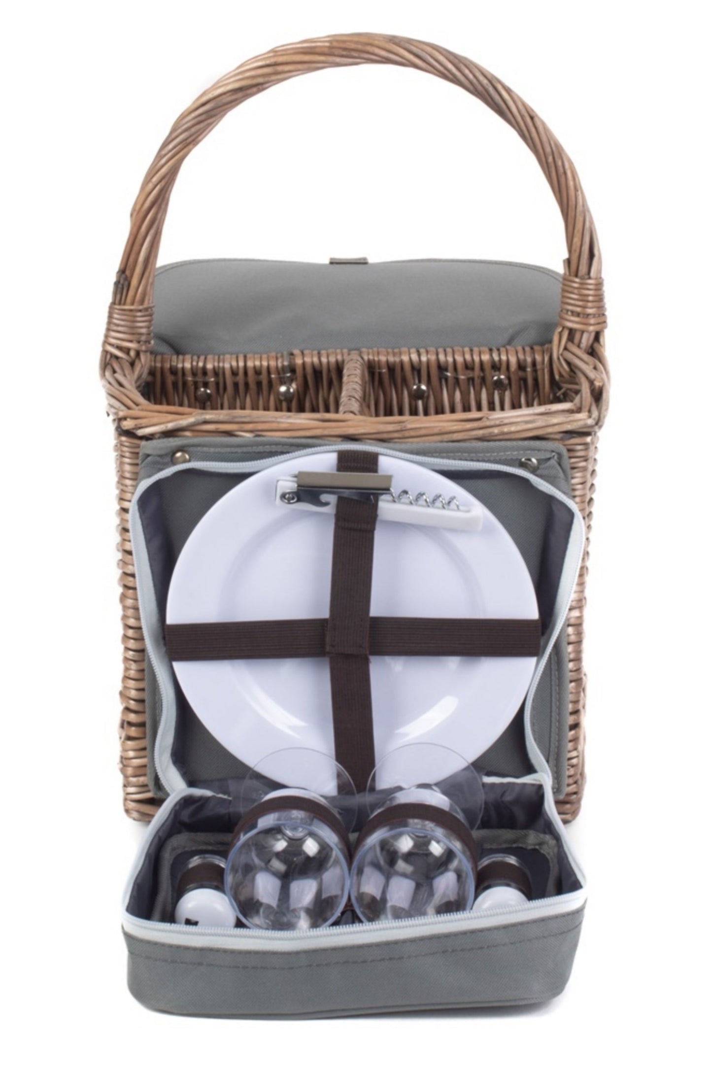 M109F4 Wicker 2 Bottle Beach Picnic Basket