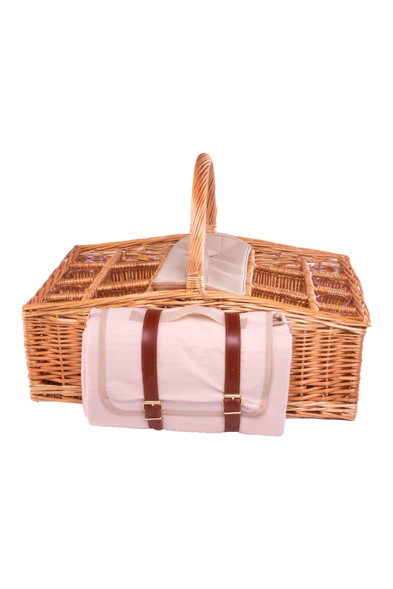 M4A0C0 6 Bottle Picnic Basket With Glasses And Blanket