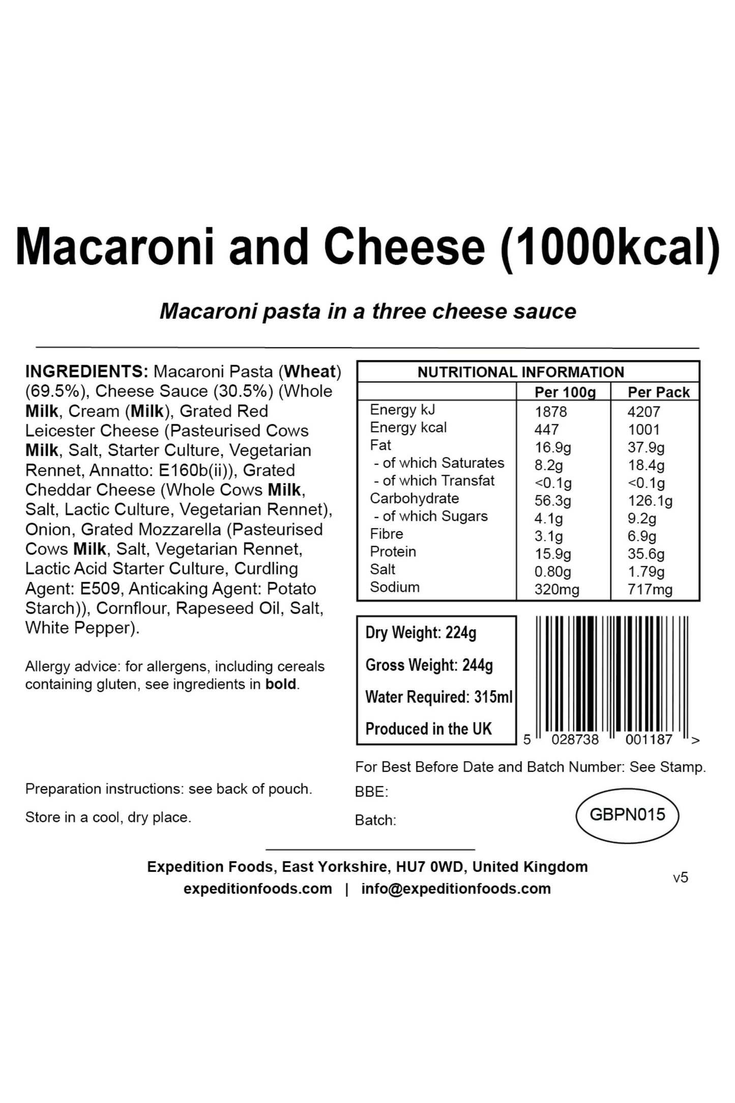 M628F6 Macaroni And Cheese Camping Food (1000kcal)