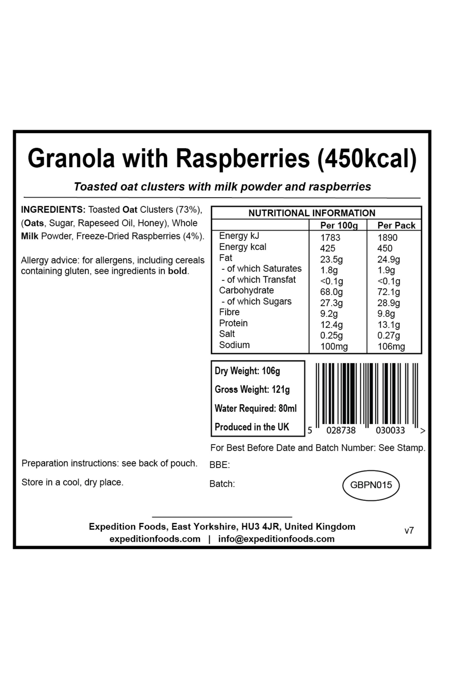 Camping Food - Granola With Raspberries