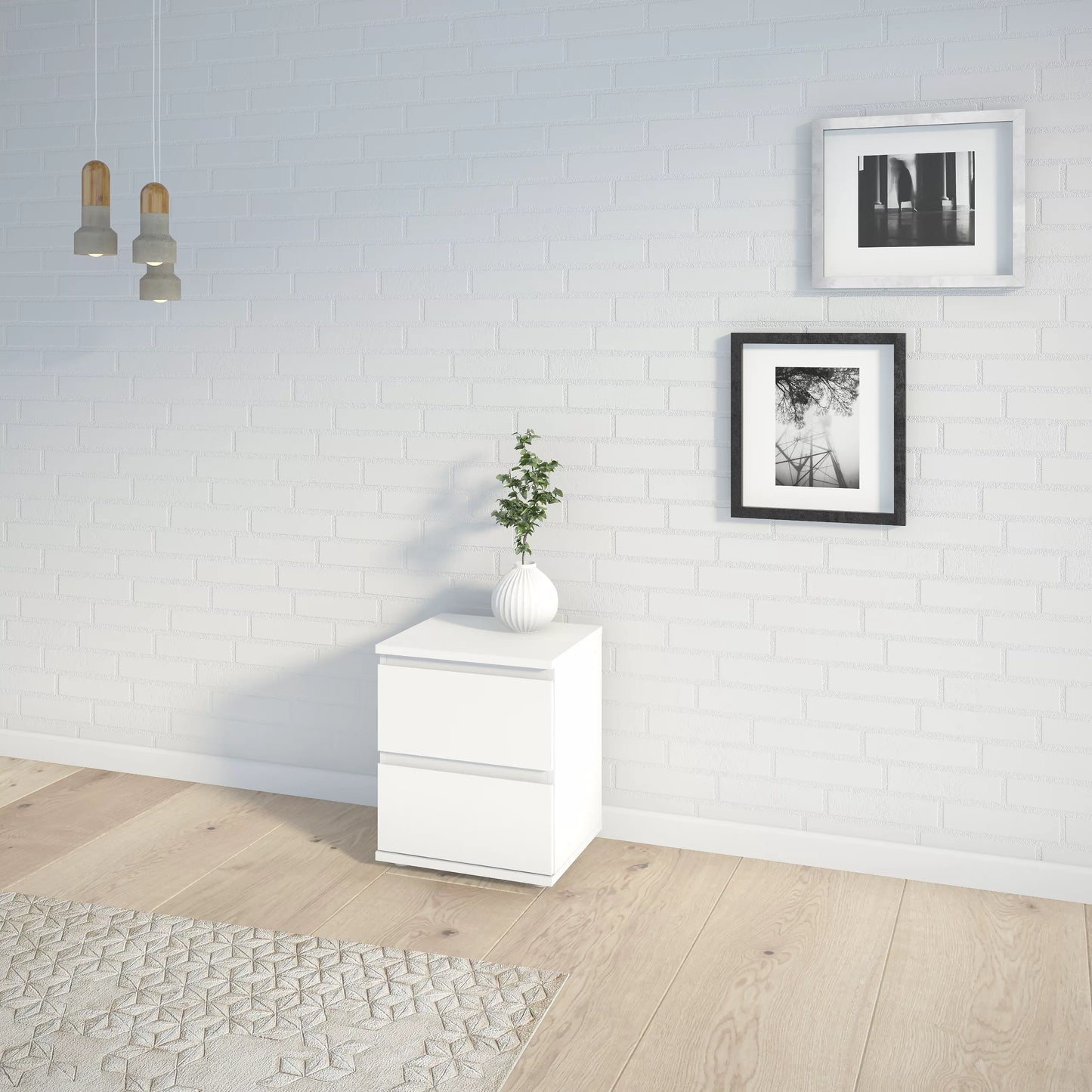 Nova Matt White 2 Drawer Bedside Table (H)480mm (W)400mm (D)340mm