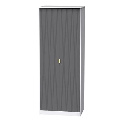 Diamond Contemporary Pre-assembled Grey & White 2 Door Double Wardrobe (H)1970mm (W)740mm (D)530mm