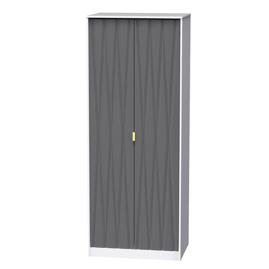 Diamond Contemporary Pre-assembled Grey & White 2 Door Double Wardrobe (H)1970mm (W)740mm (D)530mm