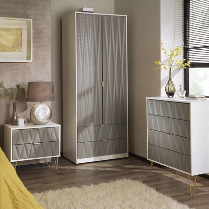 Diamond Contemporary Pre-assembled Grey & White 2 Door Double Wardrobe (H)1970mm (W)740mm (D)530mm