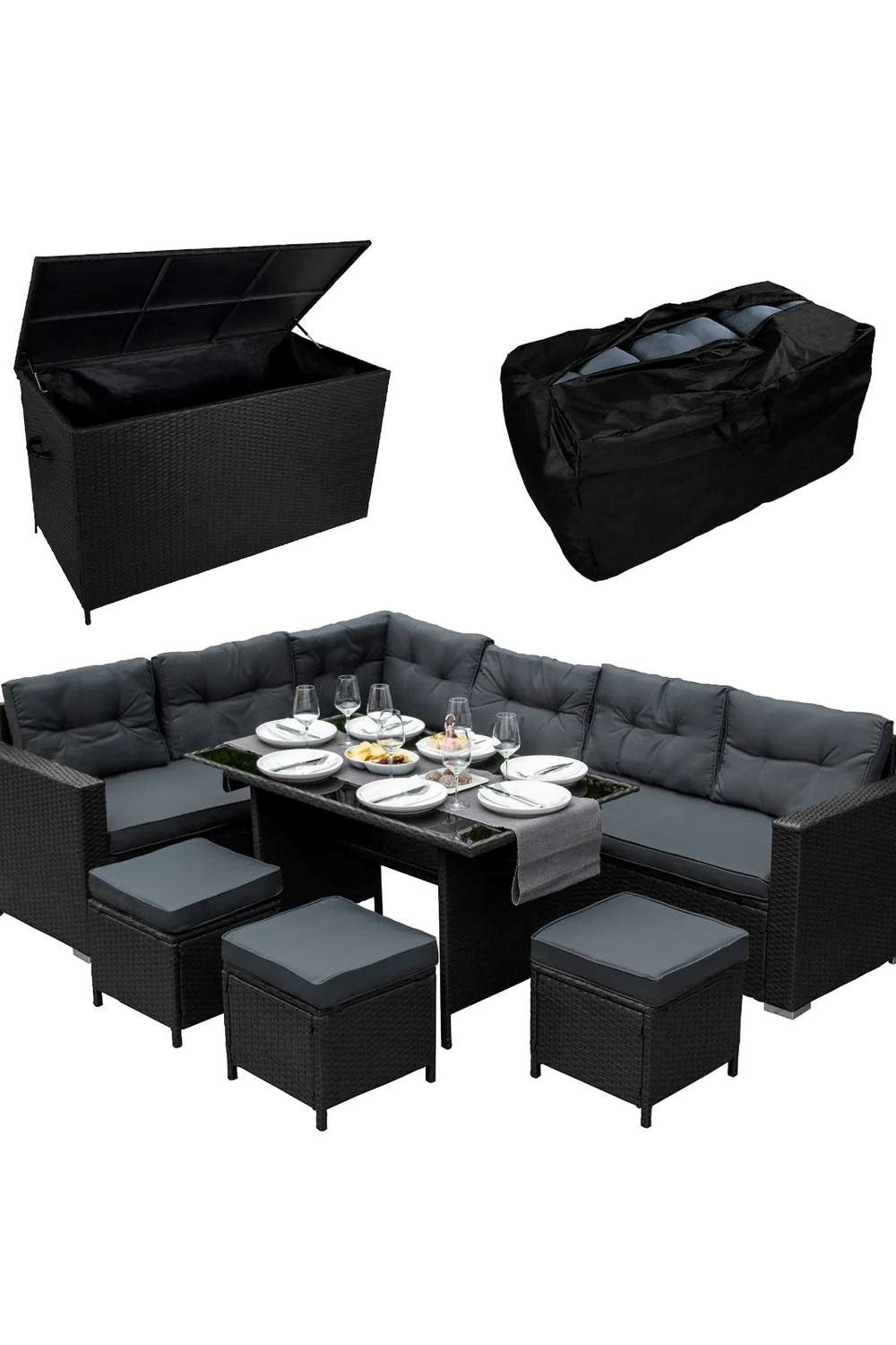  M02B65 Rattan Corner Set & Cushion Storage Box