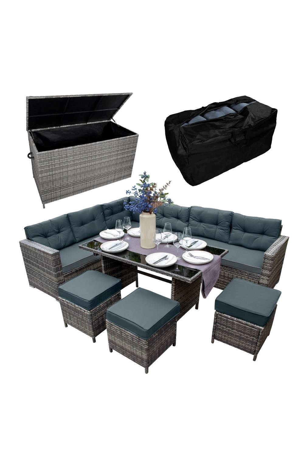  M02B65 Rattan Corner Set & Cushion Storage Box