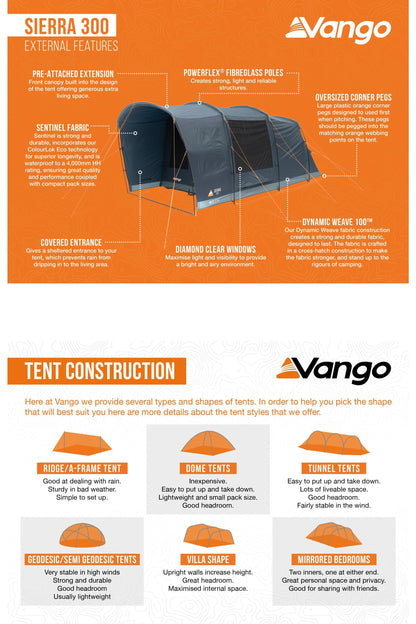 Vango M02DD1 Sierra 300 Poled Tent (3 Person)