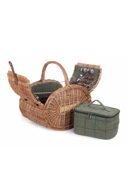  M04745 Oval 4 Person Green Tweed Picnic Basket