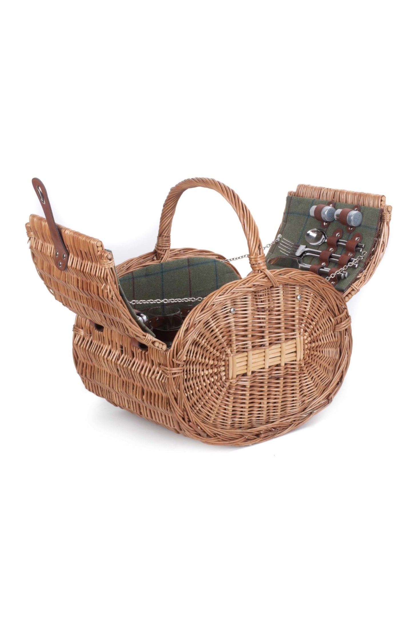  M04745 Oval 4 Person Green Tweed Picnic Basket