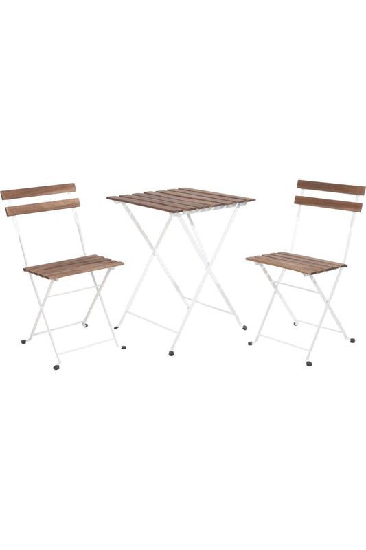  White Metal Acacia Wood Bistro Camping Set