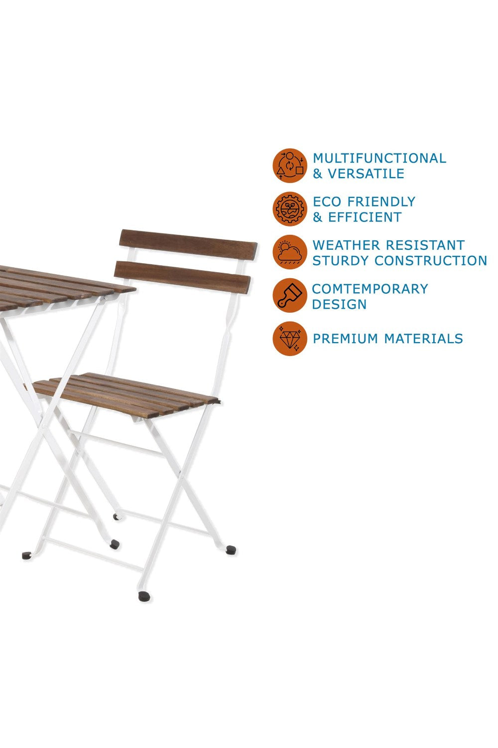  White Metal Acacia Wood Bistro Camping Set