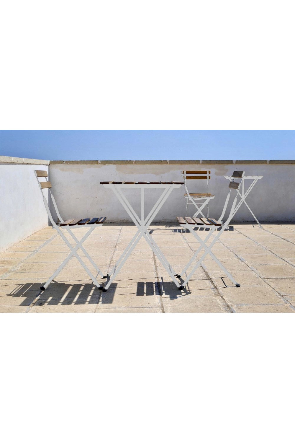  White Metal Acacia Wood Bistro Camping Set