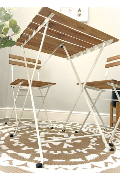  White Metal Acacia Wood Bistro Camping Set
