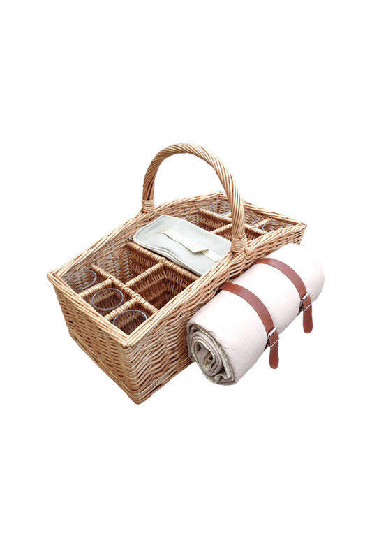  M108CE 4 Bottle Picnic Basket With Glasses And Blanket