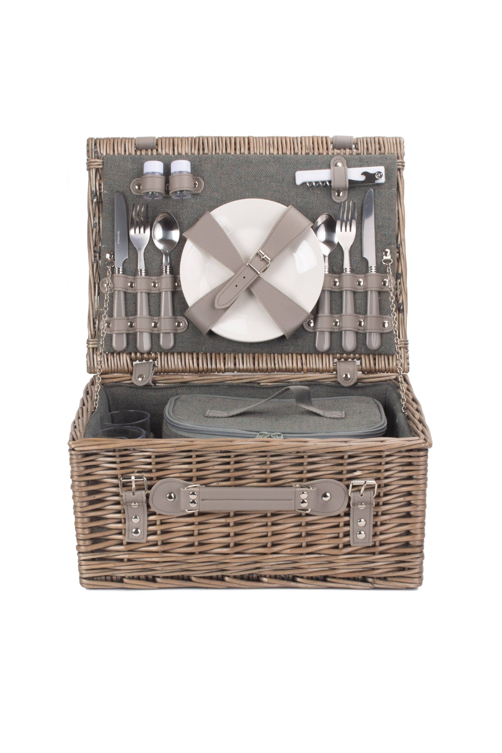  M1DCC9 2 Person Grey Tweed Fitted Picnic Basket