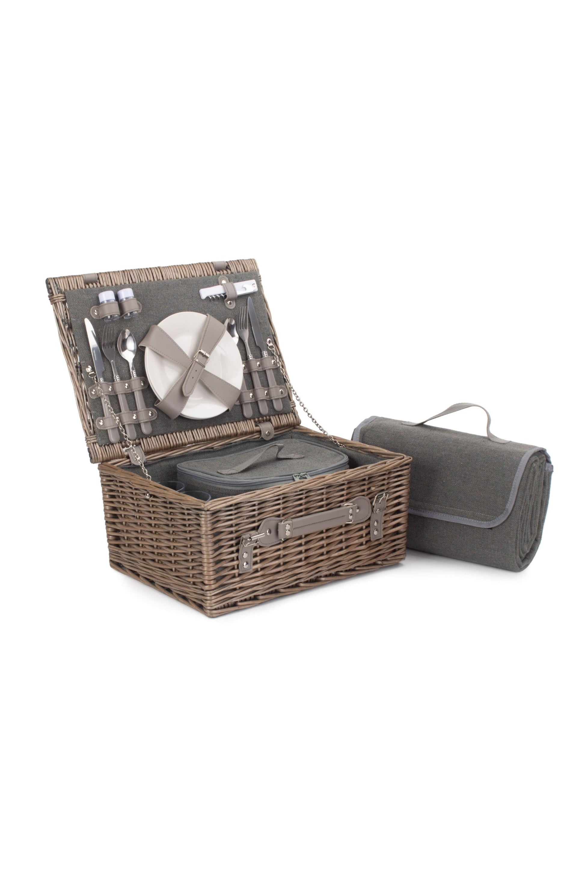  M1DCC9 2 Person Grey Tweed Fitted Picnic Basket