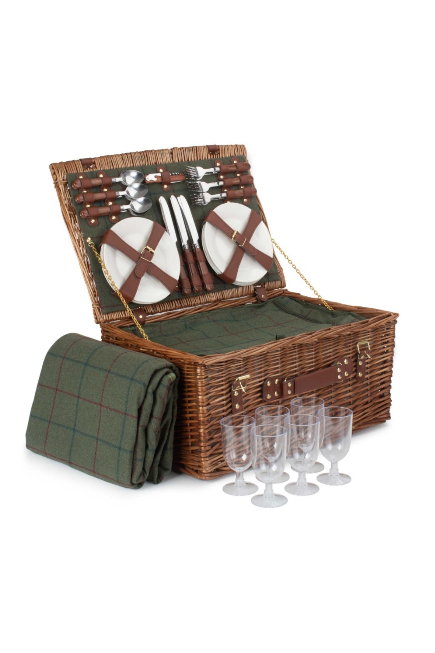  M20CE7 Wicker 6 Person Green Tweed Classic Picnic Basket