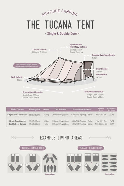  5x4m Tucana Tent Single Door Canvas Lite 200gsm