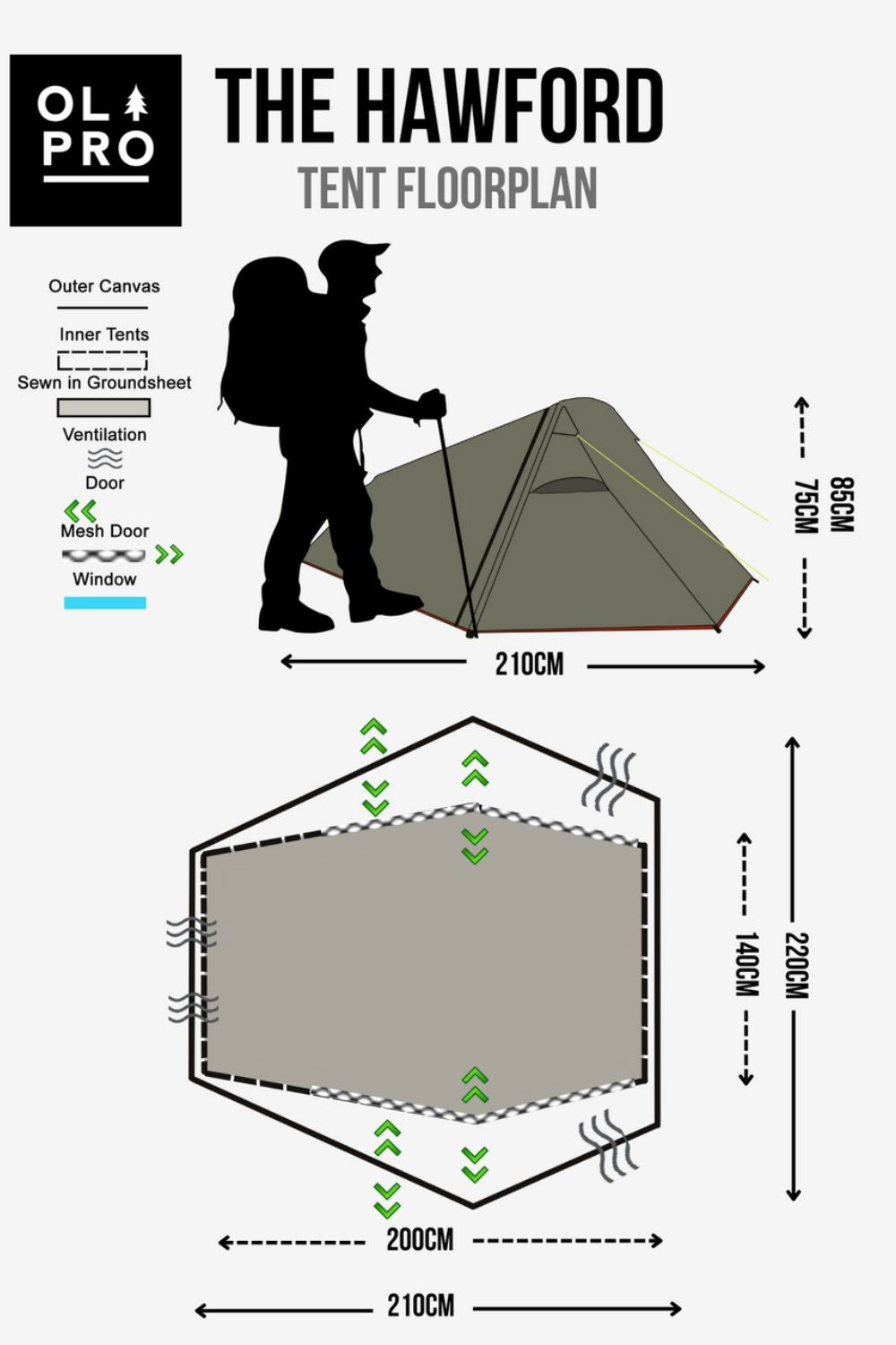  M3AFAF Hawford Lightweight 2 Person Tent Ripstop