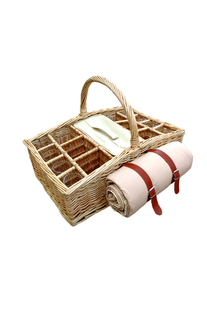  M4A0C0 6 Bottle Picnic Basket With Glasses And Blanket