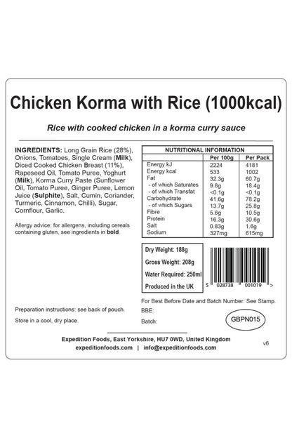  M5561E Chicken Korma With Rice Camping Food (1000kcal)