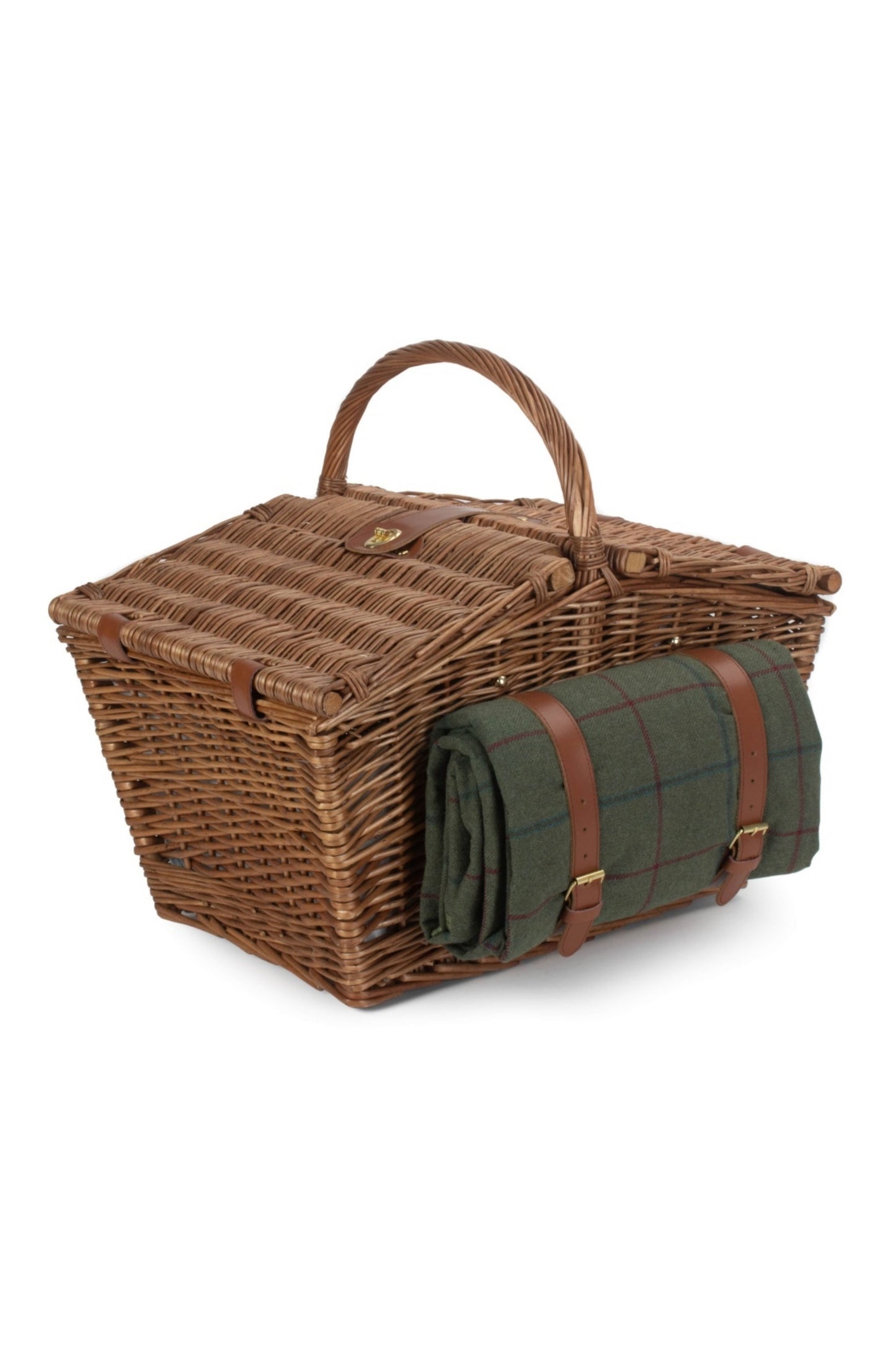  M5E524 Elegant 4 Person Green Tweed Fitted Picnic Basket