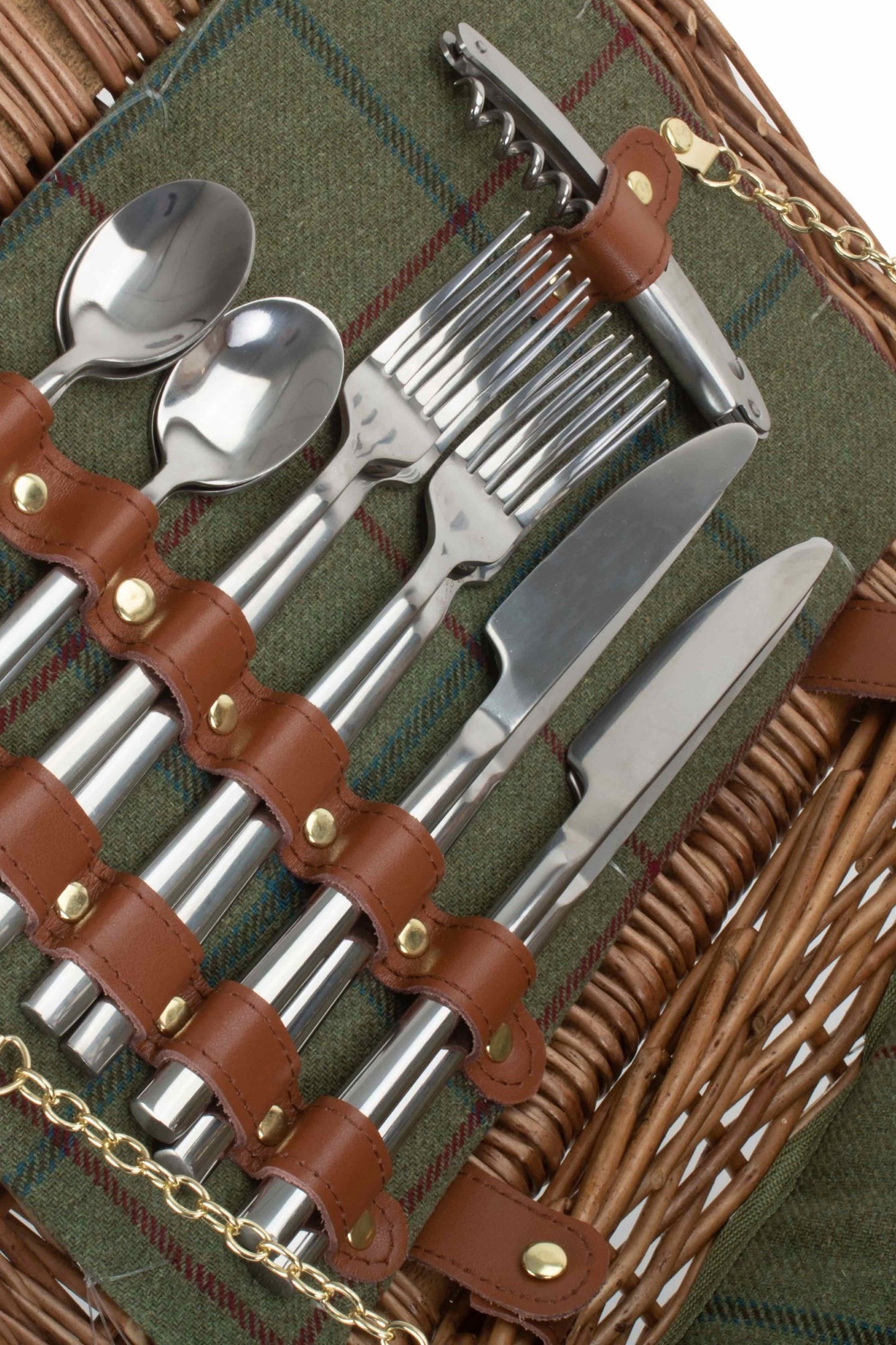  M5E524 Elegant 4 Person Green Tweed Fitted Picnic Basket