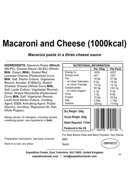  M628F6 Macaroni And Cheese Camping Food (1000kcal)