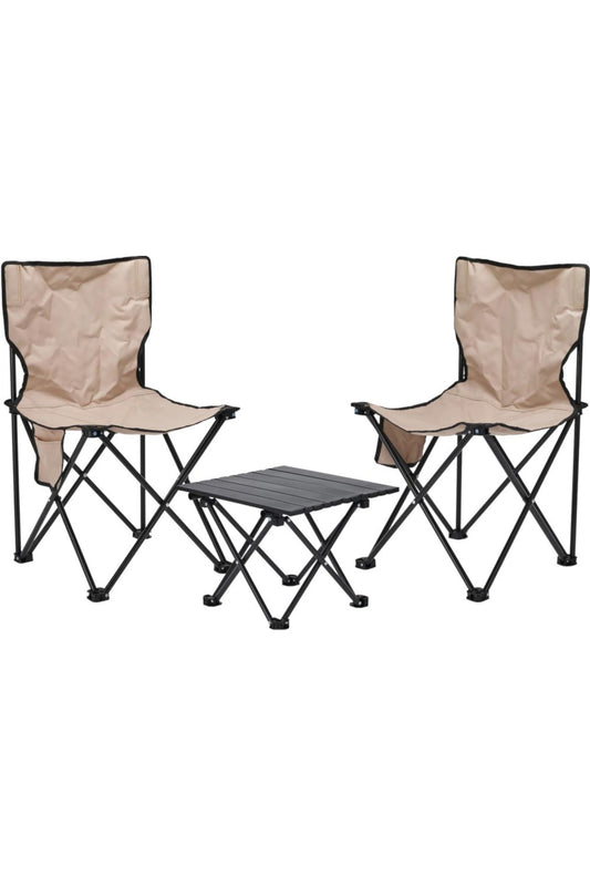  M8909B 3 Piece Folding Camping Set Table X2 Chairs Beige