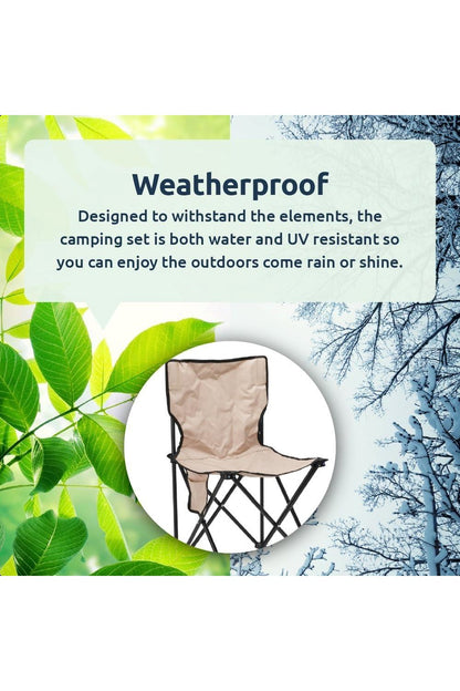  M8909B 3 Piece Folding Camping Set Table X2 Chairs Beige