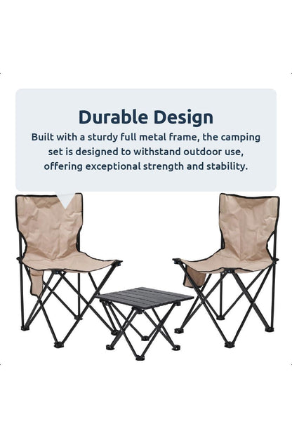  M8909B 3 Piece Folding Camping Set Table X2 Chairs Beige