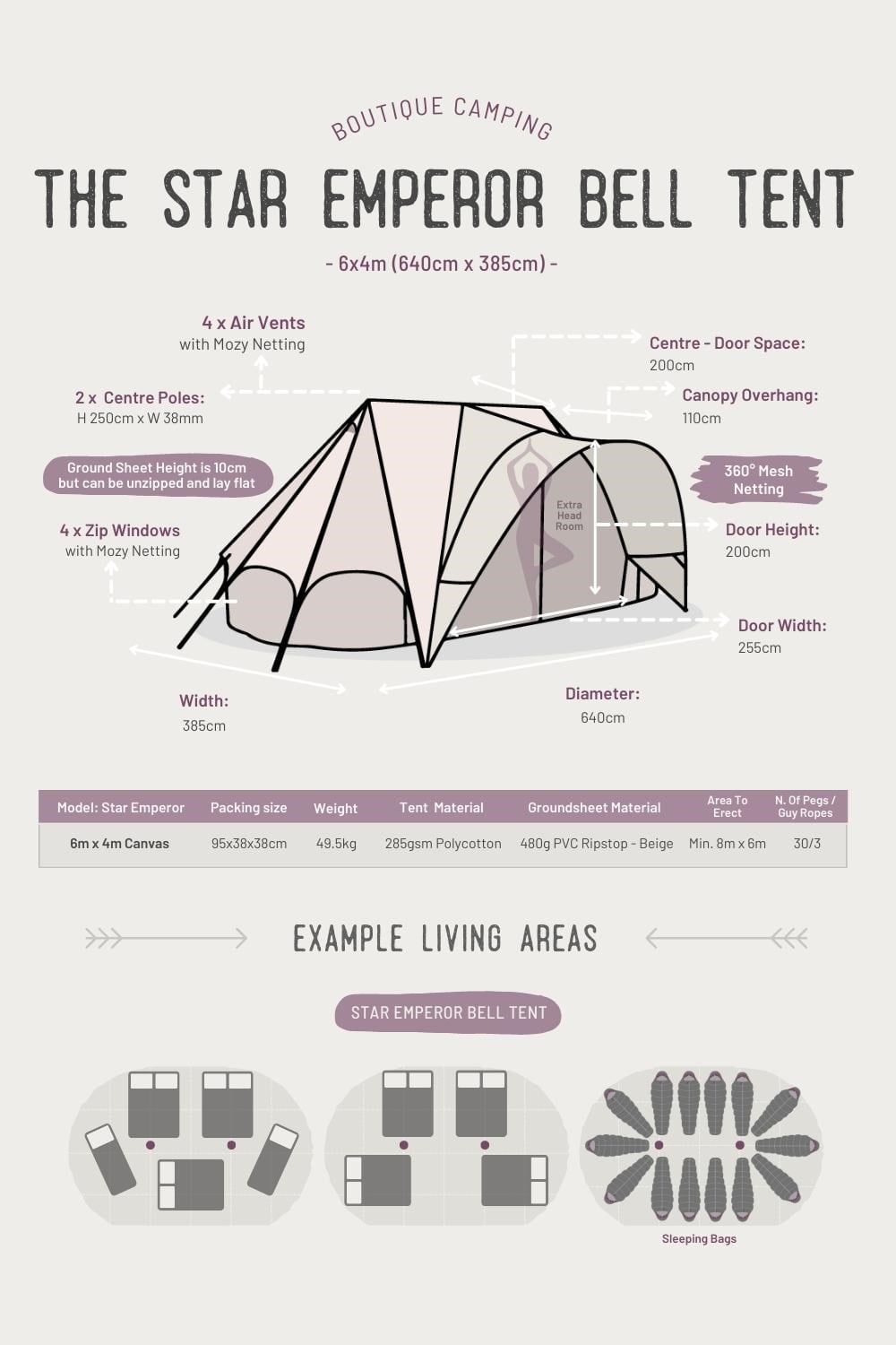  6x4m Star Emperor Bell Tent Canvas 285gsm
