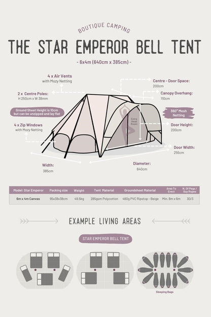  6x4m Star Emperor Bell Tent Canvas 285gsm