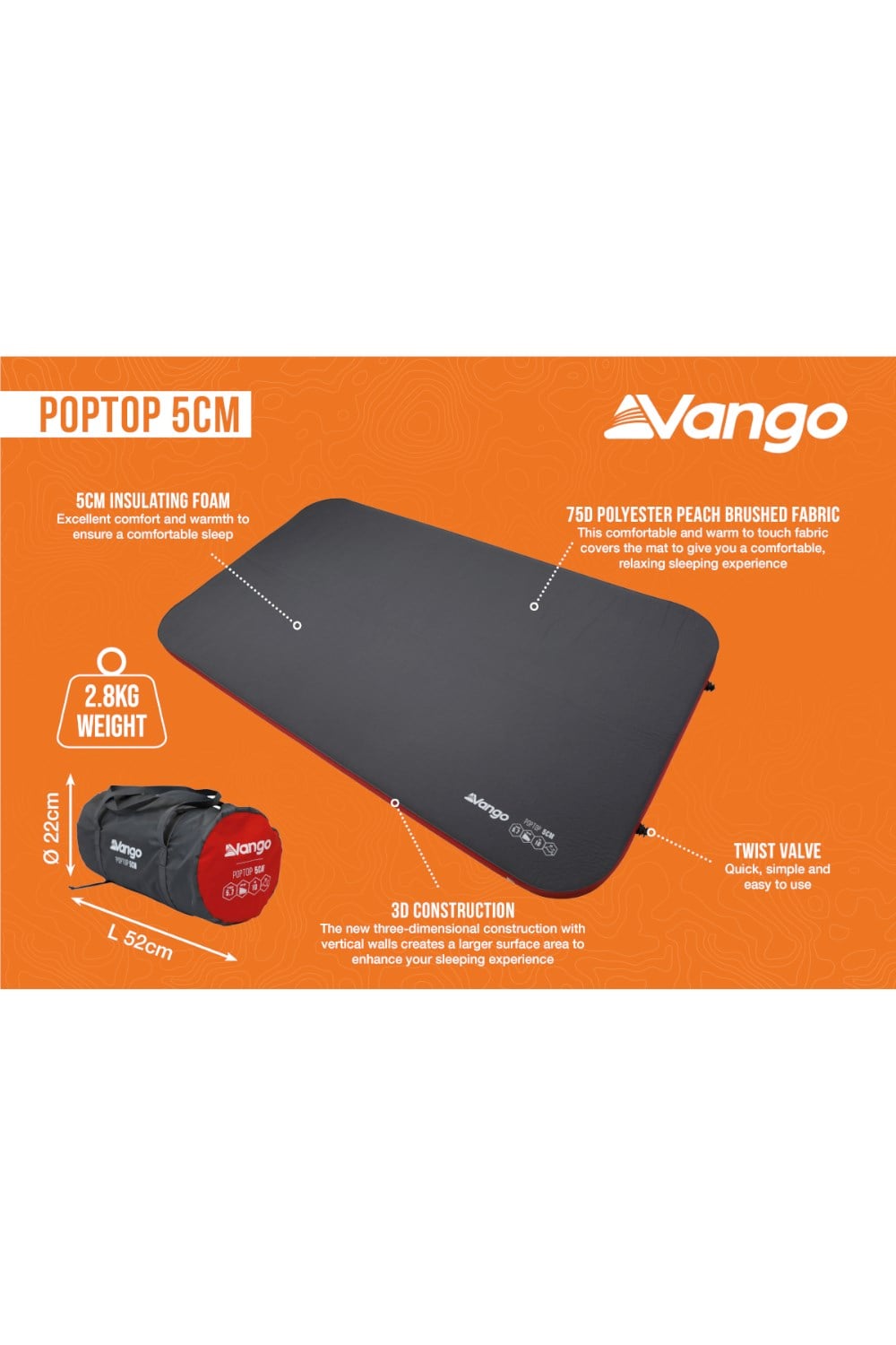 Vango MBE0A1 PopTop 5cm Self-Inflating Sleeping Mattress