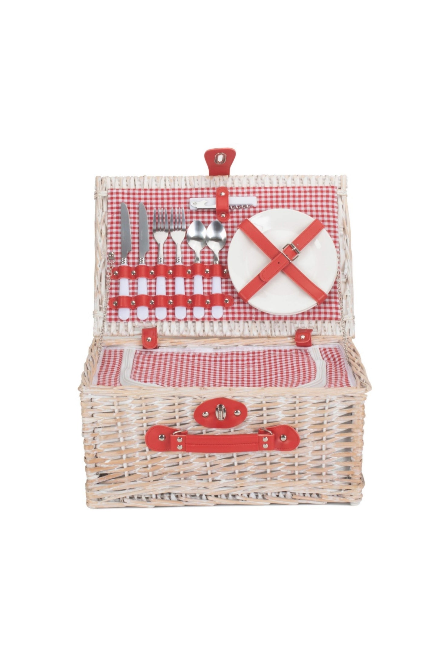  MD0F7E Red And White Gingham 2 Person Picnic Basket