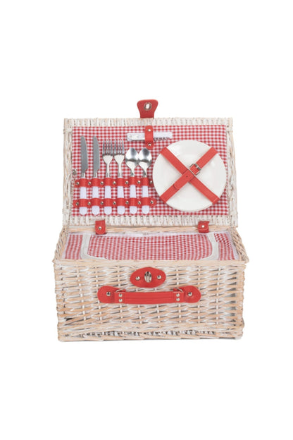  MD0F7E Red And White Gingham 2 Person Picnic Basket