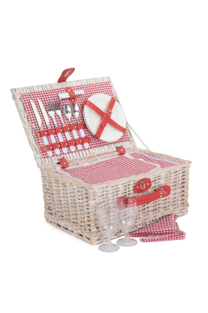  MD0F7E Red And White Gingham 2 Person Picnic Basket