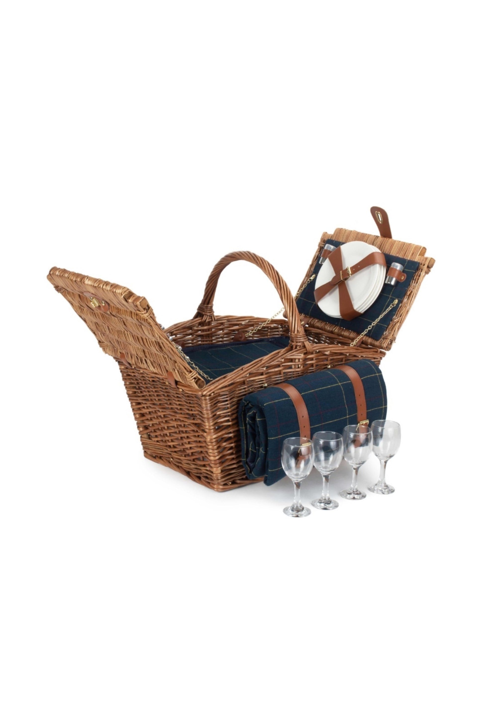  MD0F95 Elegant 4 Person Blue Tweed Fitted Picnic Basket