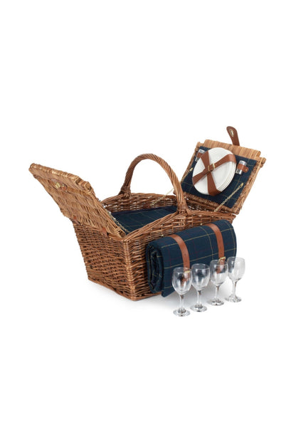 MD0F95 Elegant 4 Person Blue Tweed Fitted Picnic Basket