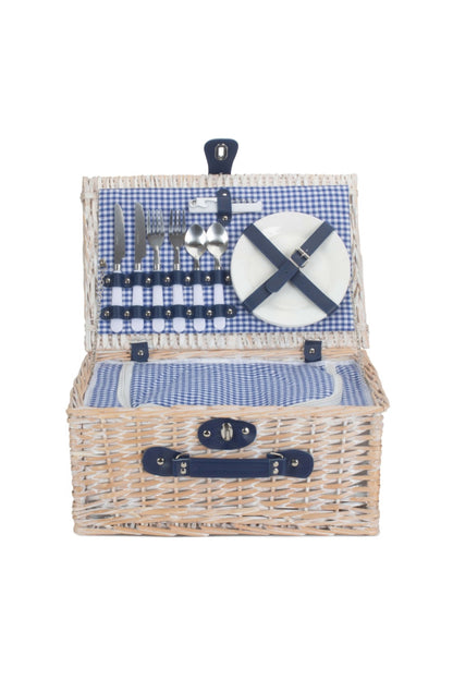  MD6171 Blue And White Gingham 2 Person Picnic Basket