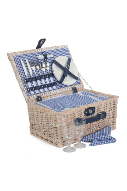  MD6171 Blue And White Gingham 2 Person Picnic Basket