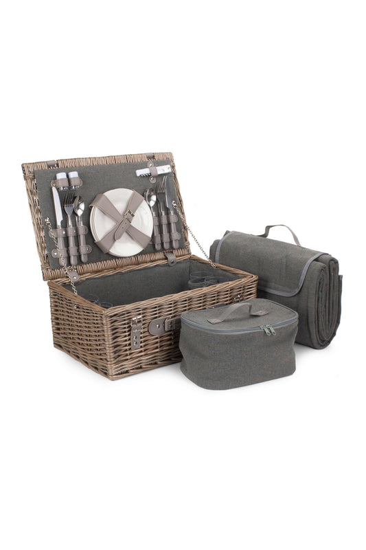  MD8C0C 4 Person Grey Tweed Fitted Picnic Basket