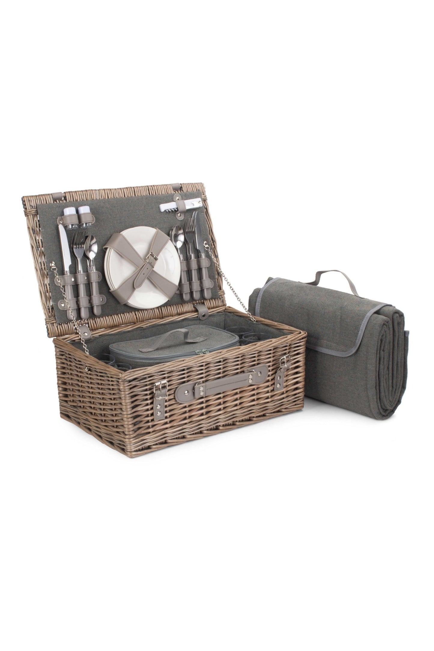  MD8C0C 4 Person Grey Tweed Fitted Picnic Basket