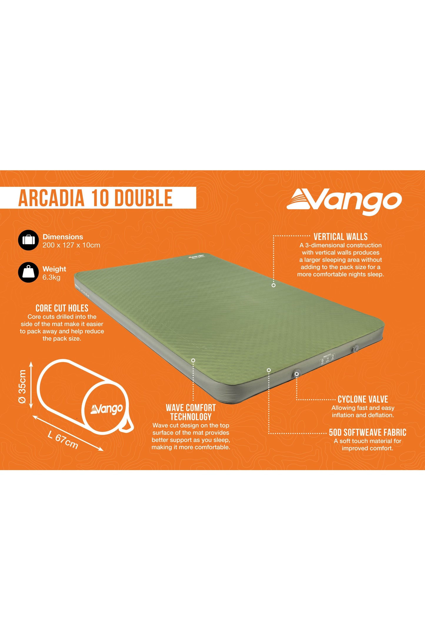 Vango MF0A47 Arcadia 10 Double Self-Inflating Mat