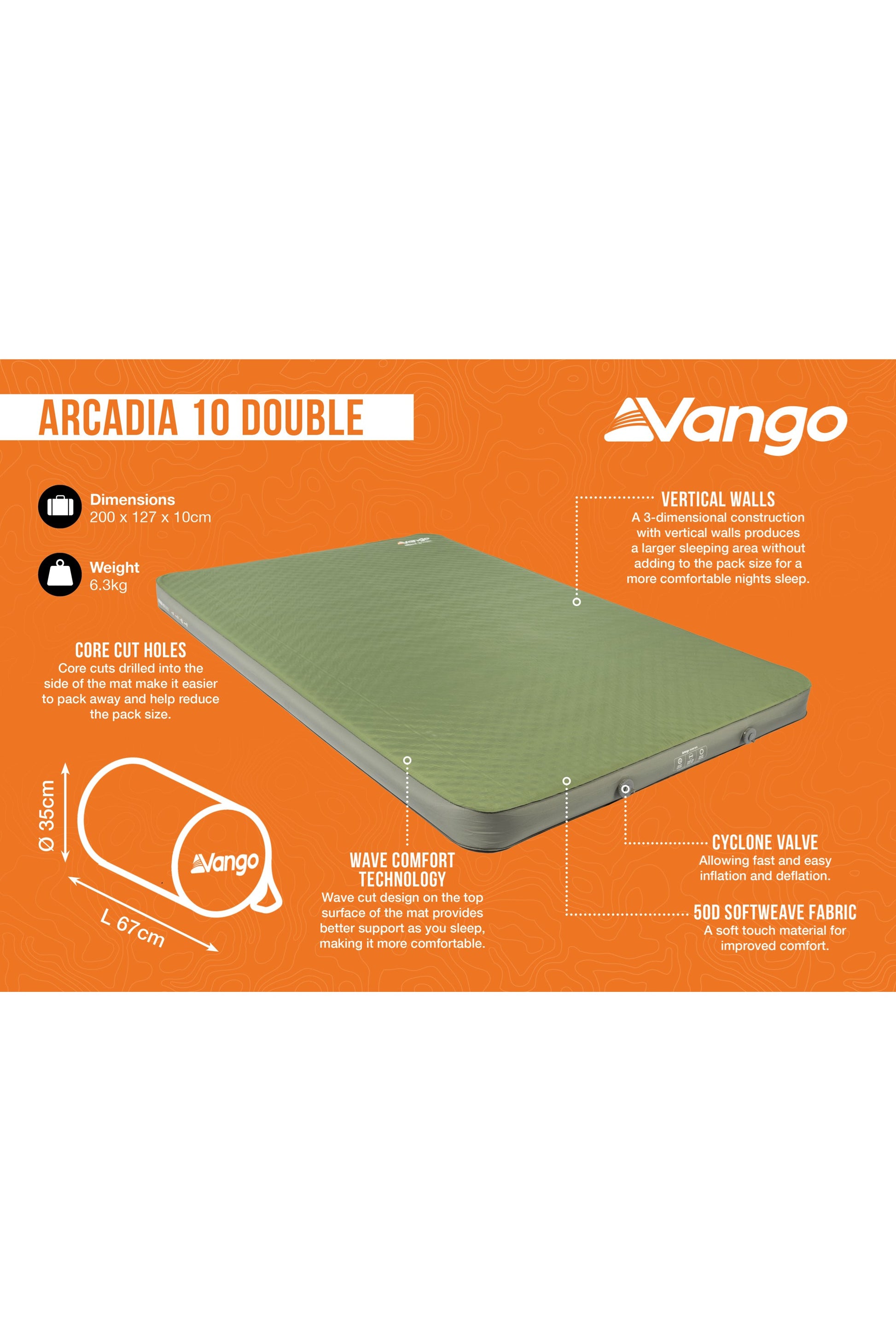 Vango MF0A47 Arcadia 10 Double Self-Inflating Mat