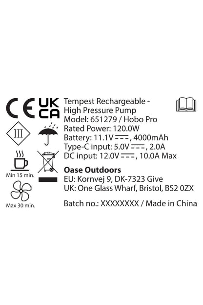 Outwell MF33FB Tempest Rechargeable High Pressure Pump