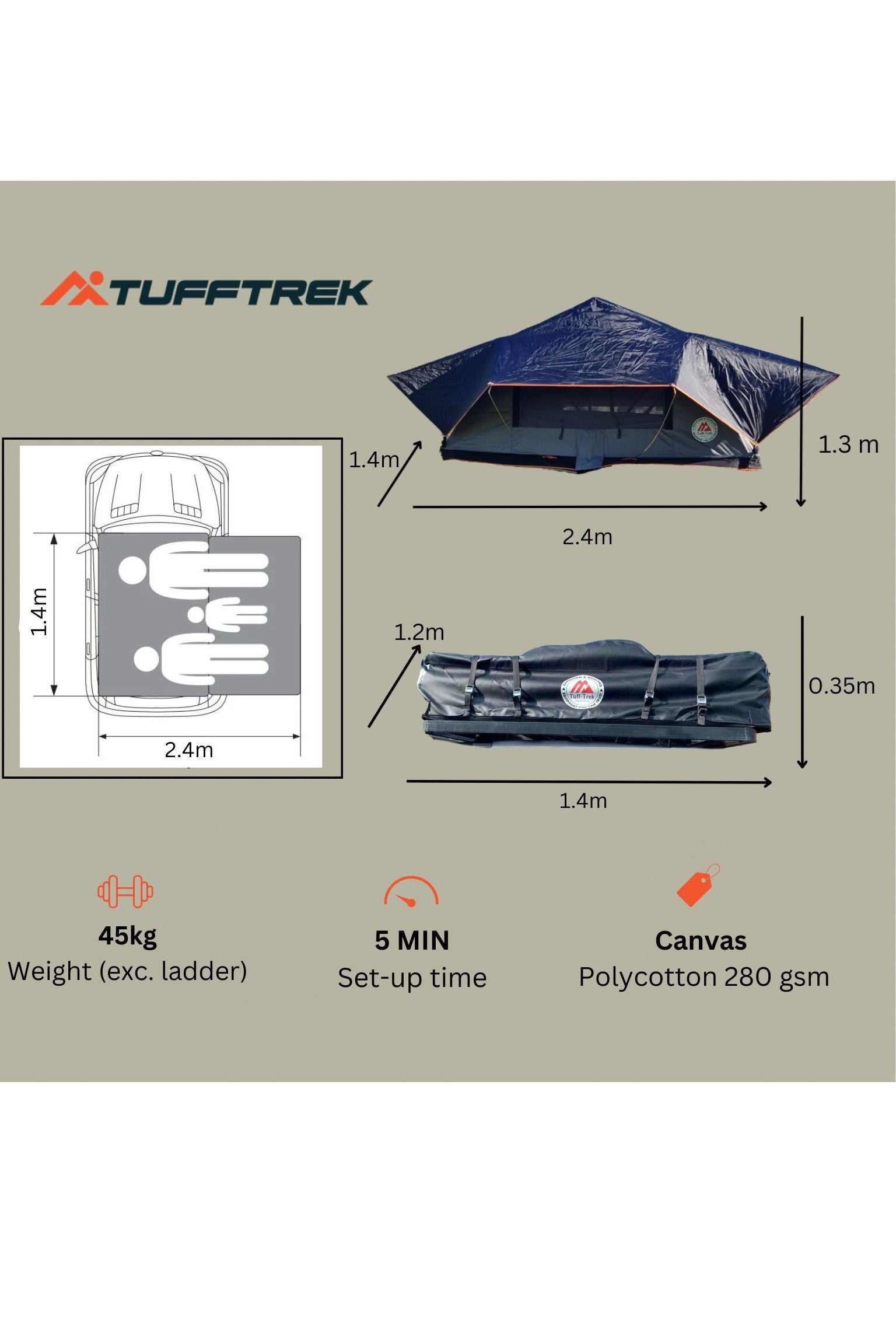  MFF037 TT-01 1.4m Soft Top Roof Tent Ultralite