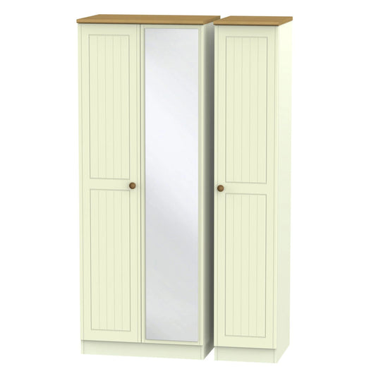 Warwick Contemporary Pre-assembled Mirrored Matt Cream Oak Effect Chipboard & MDF 3 Door Tall Triple Wardrobe (H)1970mm (W)1110mm (D)530mm