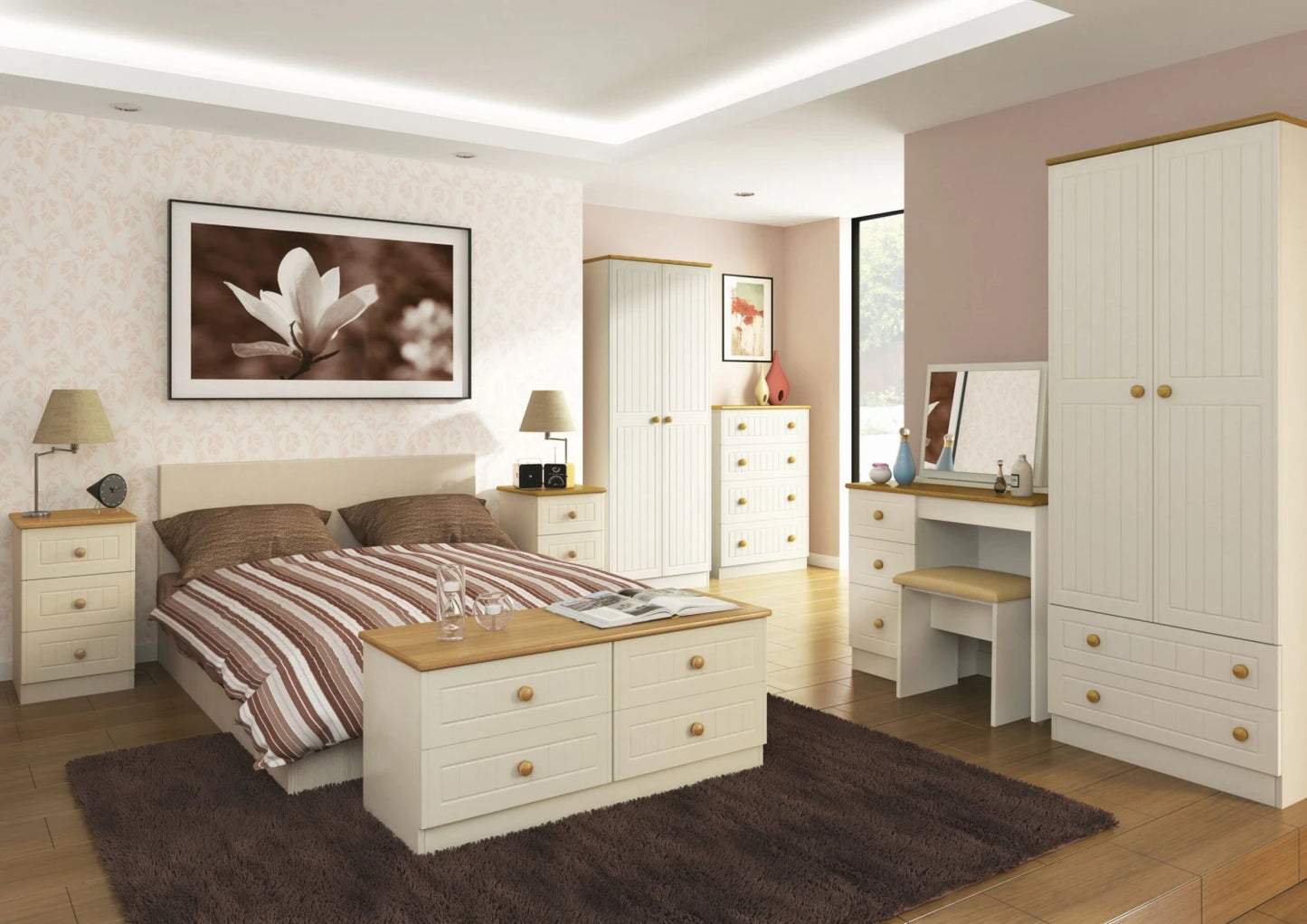 Warwick Contemporary Pre-assembled Mirrored Matt Cream Oak Effect Chipboard & MDF 3 Door Tall Triple Wardrobe (H)1970mm (W)1110mm (D)530mm